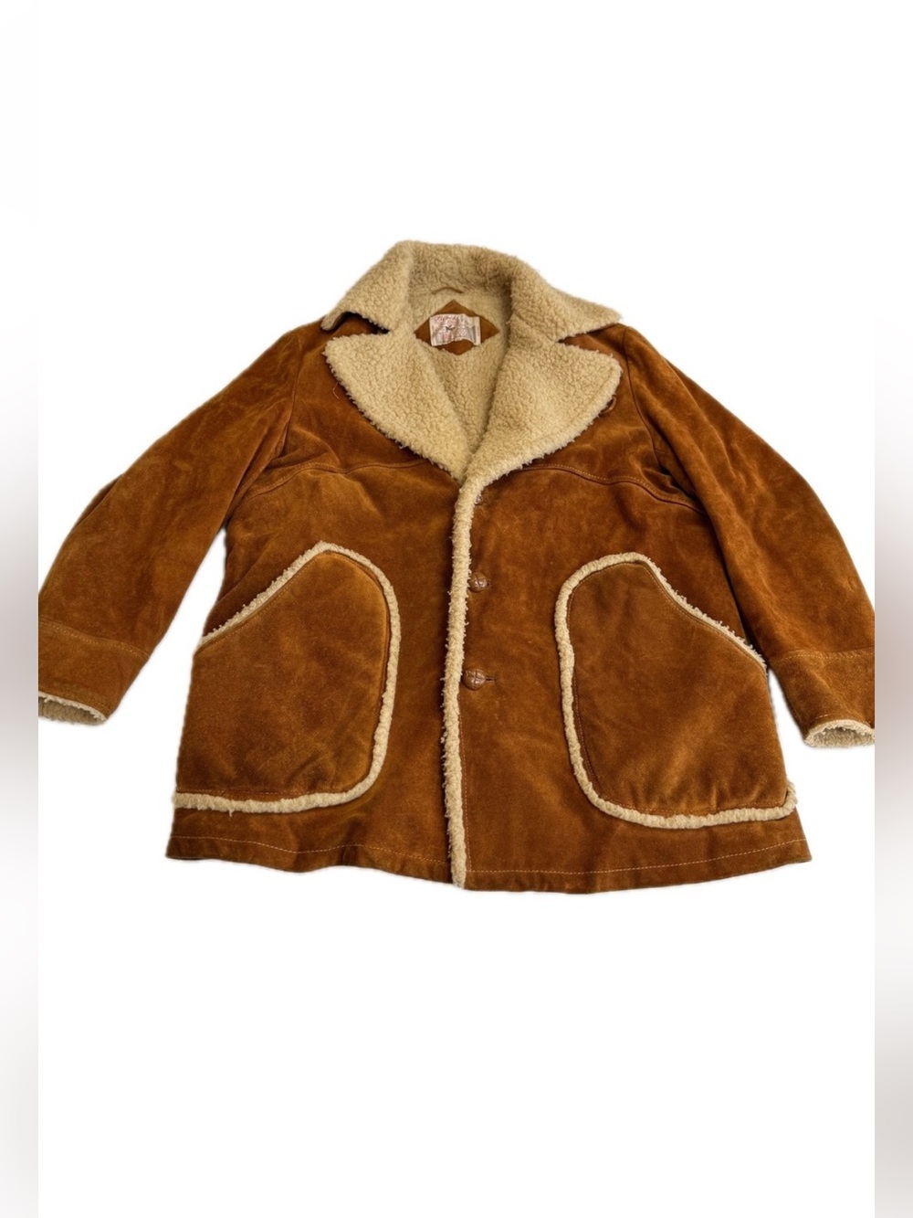 Block Buster Jacket Mens XL Brown Vintage 70s Western Coat Suede Shearling